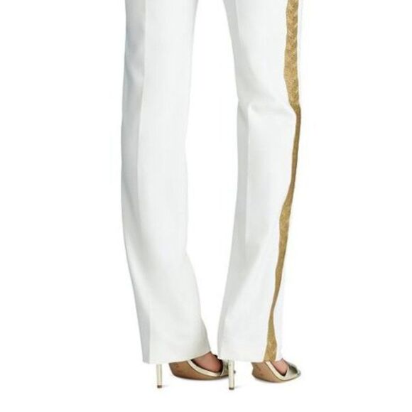 Lauren Ralph Lauren Women's Metallic Trim Straight Leg Trousers Mascarpone Cream - Picture 6 of 8